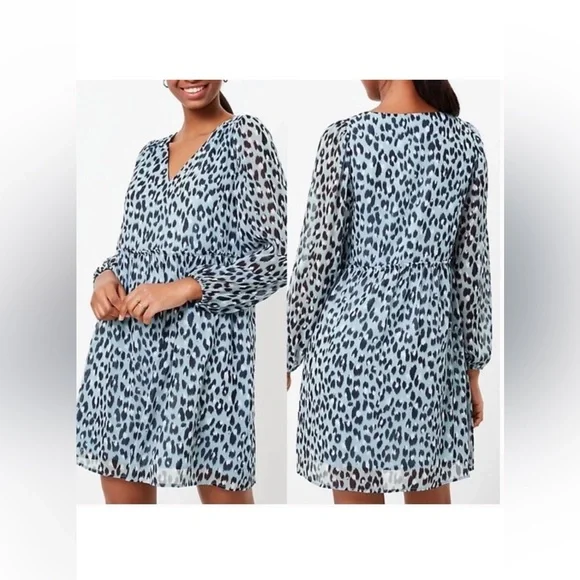 Ann Taylor Loft Maternity Blue Leopard Print V-Neck Swing Dress - Picture 5 of 6